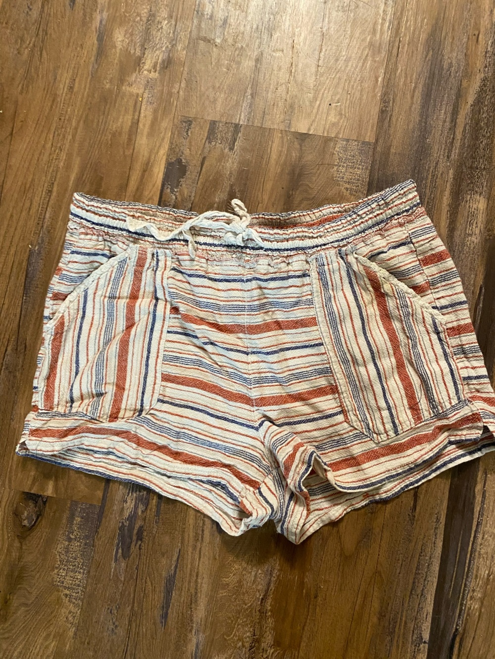Rewind Striped Elastic-Waist Women’s Shorts - Rust, Navy & White